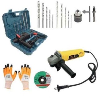 Hillgrove HGCM369M1 Tool Combo with Hammer Drill Angle Grinder Adapter Drill Chuck & Bits image-5