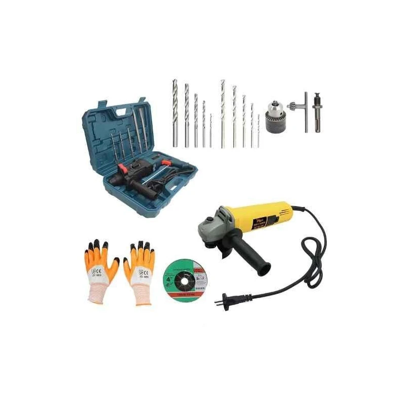 Hillgrove HGCM369M1 Tool Combo with Hammer Drill Angle Grinder Adapter Drill Chuck & Bits image-5