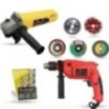 Hillgrove HGCM1156 Combo Kits with 850W Angle Grinder, 700W Drill Machine, 5 Wheels & 9 Drill Bits