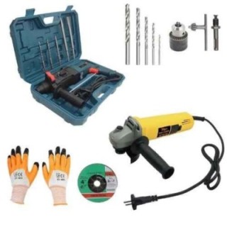 Hillgrove HGCM368M1 Tool Combo with 1200W Hammer Drill 850W Angle Grinder SDS Adapter Chuck & 5 HSS Bits image-3