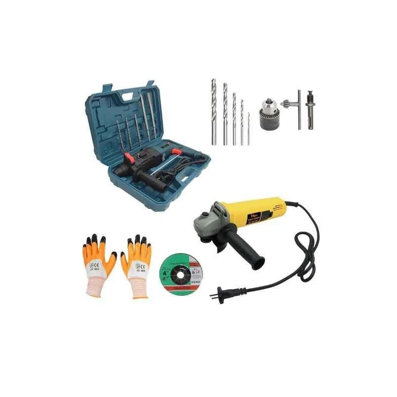 Hillgrove HGCM368M1 Tool Combo with 1200W Hammer Drill 850W Angle Grinder SDS Adapter Chuck & 5 HSS Bits image-3