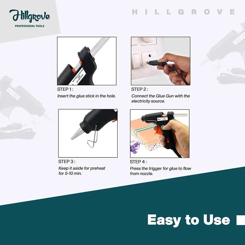 Hillgrove HGCM278M1 20W Electric Hot Melt Glue Gun with 80 Glue Sticks for Craft & Decoration image-4