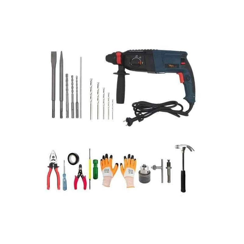 Hillgrove HGCM366M1 Hammer Drill Machine with Tool Kits Adapter Chuck Gloves & Bits image-1