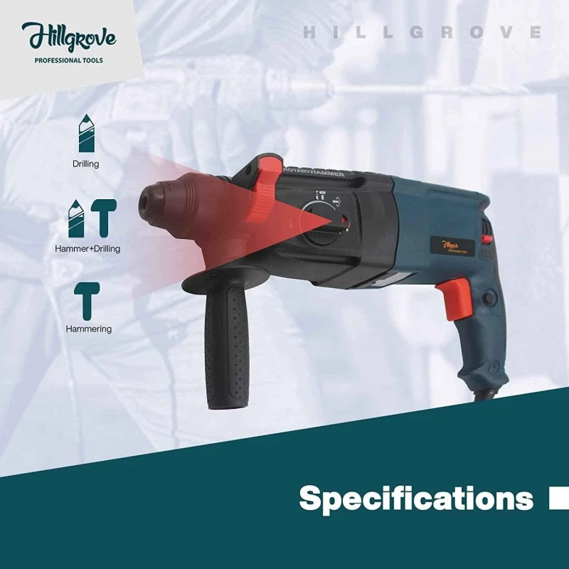 Hillgrove HGCM366M1 Hammer Drill Machine with Tool Kits Adapter Chuck Gloves & Bits image-4