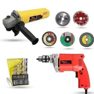 Hillgrove HGCM1141 850W Angle Grinder & 500W 10mm Drill Machine Combo with 5 Wheels & 9 Drill Bits image-1
