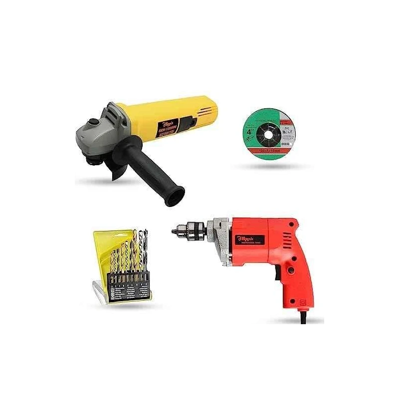 Hillgrove HGCM1139 850W Angle Grinder & 500W 10mm Drill Machine Combo with Grinding Wheel & 9 Drill Bits image-2