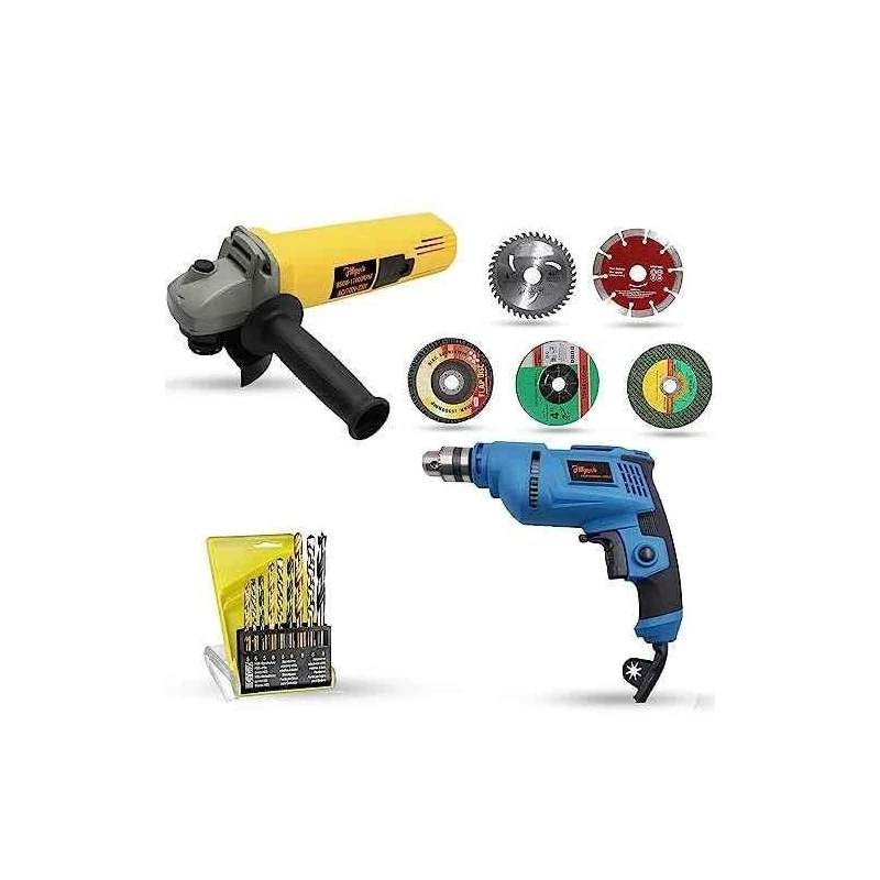 Hillgrove HGCM1171 850W Angle Grinder & 500W 10mm Drill Machine Combo with 5 Wheels & 9 Drill Bits image-5