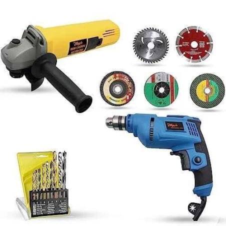 Hillgrove HGCM1171 850W Angle Grinder & 500W 10mm Drill Machine Combo with 5 Wheels & 9 Drill Bits image-5