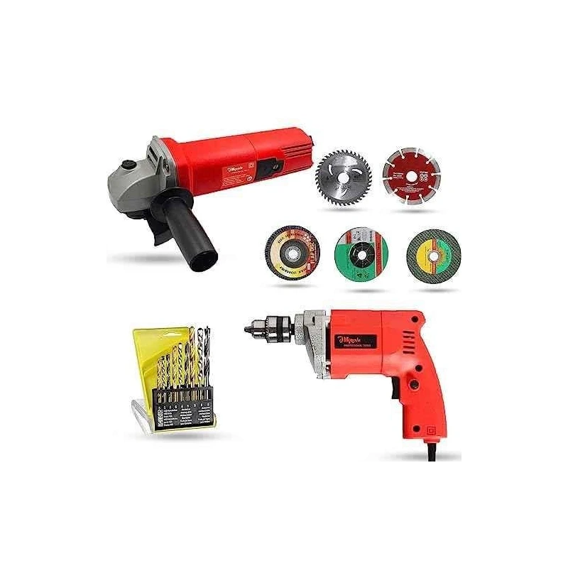 Hillgrove HGCM1142 850W Angle Grinder & 500W 10mm Drill Machine Combo with 5 Wheels & 9 Drill Bits image-4