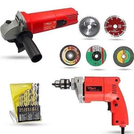 Hillgrove HGCM1142 850W Angle Grinder & 500W 10mm Drill Machine Combo with 5 Wheels & 9 Drill Bits image-4