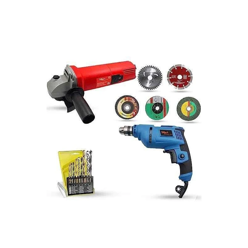 Hillgrove HGCM1172 850W Angle Grinder & 500W 10mm Drill Machine Combo with 5 Wheels & 9 Drill Bits image-3