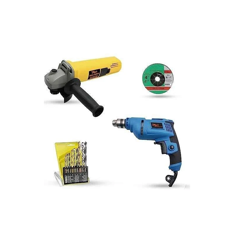 Hillgrove HGCM1169 850W Angle Grinder & 500W 10mm Drill Machine Combo with Grinding Wheel & 9 Drill Bits image-4