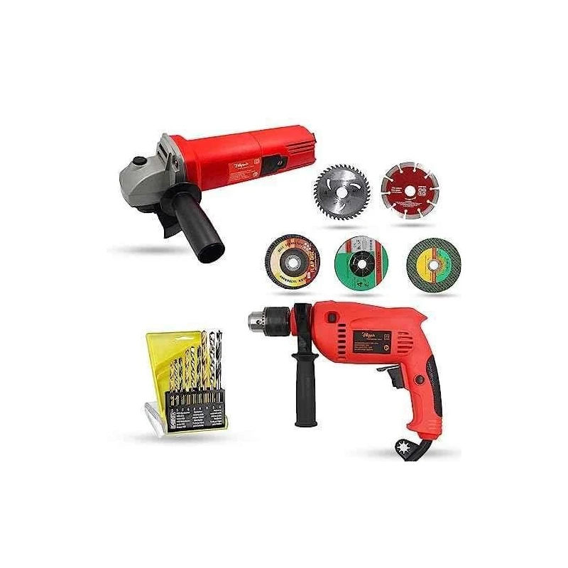 Hillgrove HGCM1157 850W Angle Grinder & 700W 13mm Drill Machine Combo with 5 Wheels & 9 Drill Bits image-4