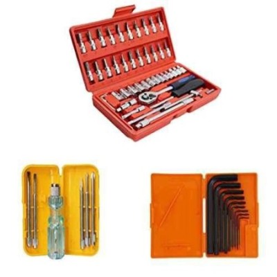 Hillgrove HGCM58M1 46-Piece 1/4 Inch Ratchet Socket Spanner Set with Hex Allen Key Set 5-in-1 Screwdriver & Carry Box image-1
