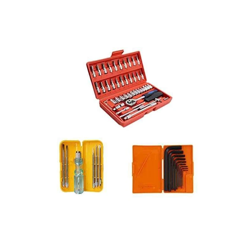 Hillgrove HGCM58M1 46-Piece 1/4 Inch Ratchet Socket Spanner Set with Hex Allen Key Set 5-in-1 Screwdriver & Carry Box image-1