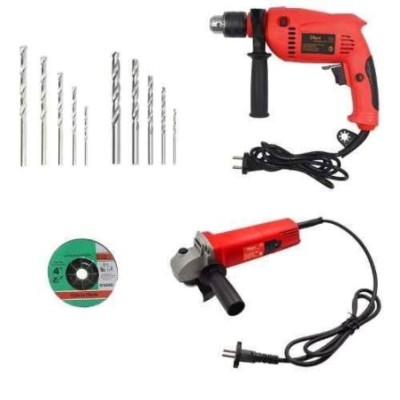 Hillgrove HGCM388M1 850W Angle Grinder & 700W Drill Machine Combo with 10 HSS & Masonry Drill Bits image-1