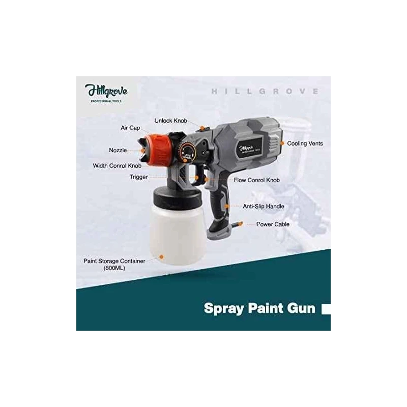 Hillgrove HGCM1283 550W DIY HVLP Paint Sprayer Gun with Gloves & Electrical Tape image-3