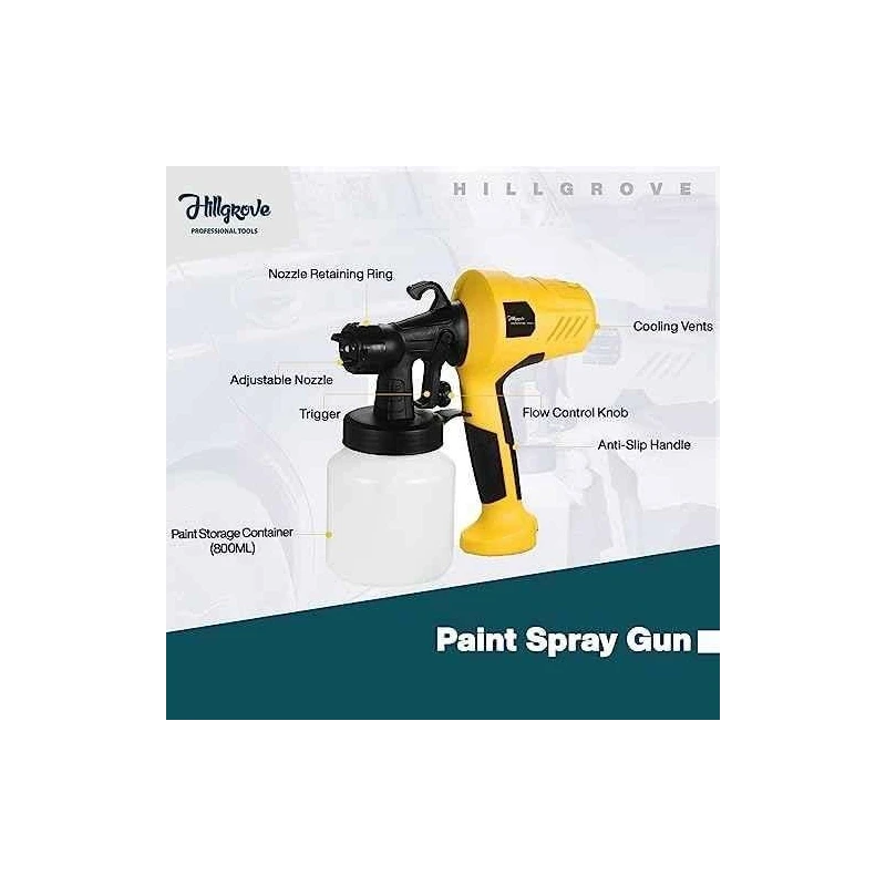Hillgrove HGCM1313 400W DIY HVLP Paint Sprayer Gun with Gloves & 10-Piece Hex Allen Key Set image-1