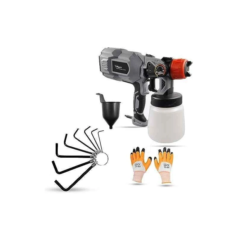 Hillgrove HGCM1272 550W DIY HVLP Paint Sprayer Gun with Gloves & 8-Piece Ring Hex Allen Key Set image-1
