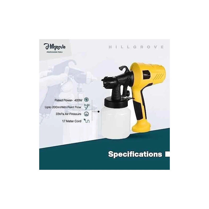 Hillgrove HGCM1333 400W DIY HVLP Paint Sprayer Gun with Gloves & 10-Piece Hex Allen Key Set image-2
