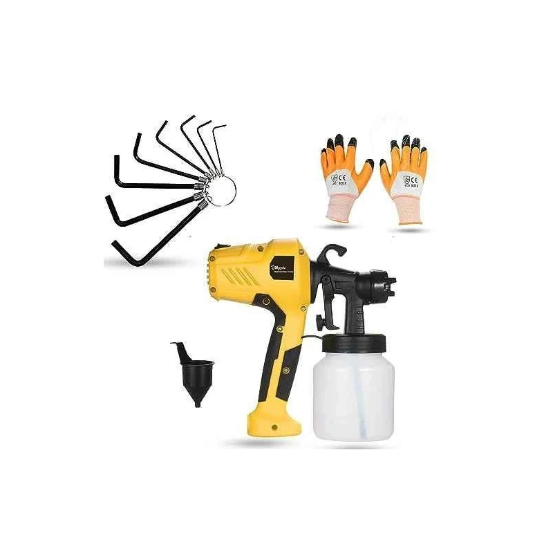 Hillgrove HGCM1312 400W DIY HVLP Paint Sprayer Gun with Gloves & 9-Piece Ring Hex Allen Key Set image-3