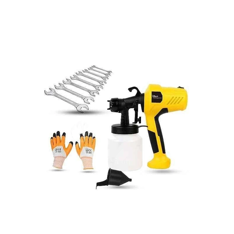 Hillgrove HGCM1328 400W DIY HVLP Paint Sprayer Gun with Gloves & 8-Piece Double Open End Wrench Set image-3