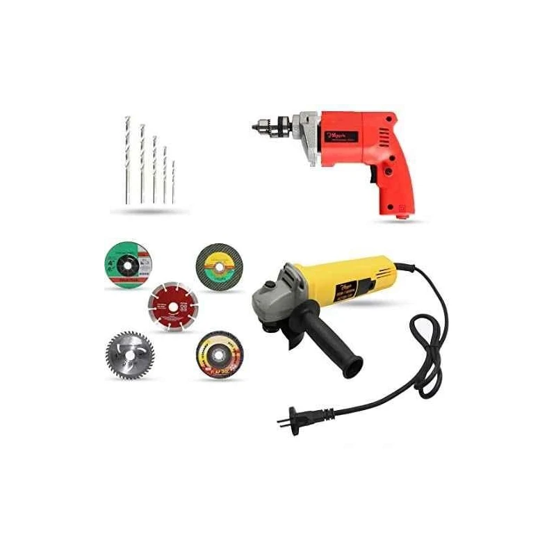 Hillgrove HGCM905 850W Angle Grinder & 500W 10mm Drill Machine Combo with 5 Wheels & 5 Masonry Drill Bits image-2