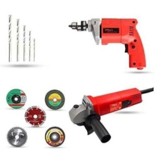 Hillgrove HGCM906 850W Angle Grinder & 500W 10mm Drill Machine Combo with 5 Wheels & 5 Masonry Drill Bits image-1