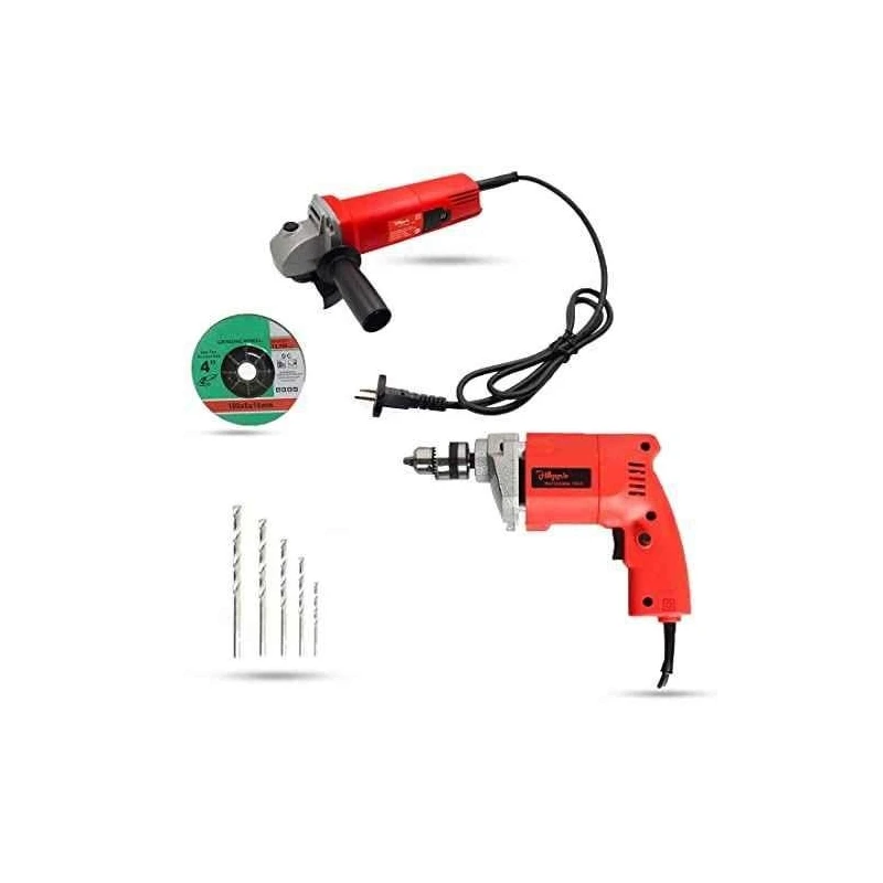 Hillgrove HGCM919 850W Angle Grinder & 500W 10mm Drill Machine Combo with Grinding Wheel & 5 Masonry Drill Bits image-1
