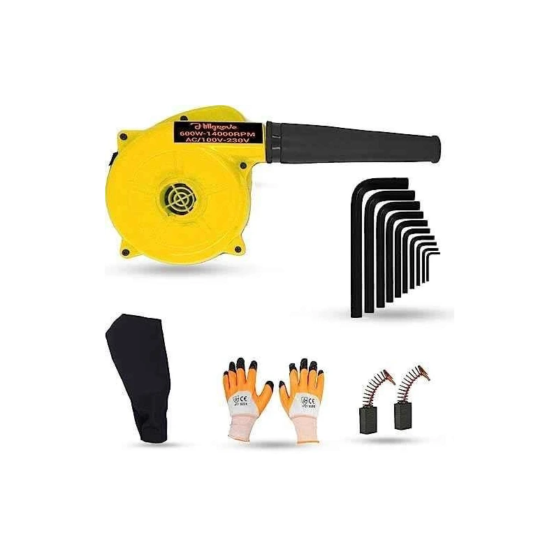 Hillgrove HGCM1104 800W Yellow Electric Air Blower with Carbon Brushes Gloves & 10-Piece Allen Key Set image-4
