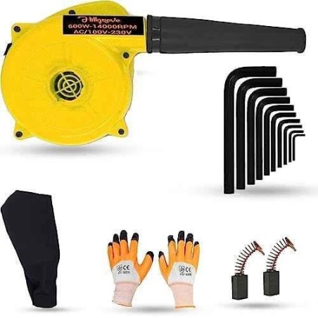 Hillgrove HGCM1104 800W Yellow Electric Air Blower with Carbon Brushes Gloves & 10-Piece Allen Key Set image-4