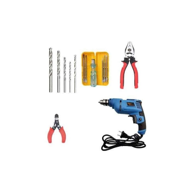 Hillgrove HGCM469M1 500W Drill Machine Combo with Masonry & HSS Bits Plier Wire Cutter & 5-in-1 Screwdriver image-3