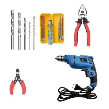 Hillgrove HGCM469M1 500W Drill Machine Combo with Masonry & HSS Bits Plier Wire Cutter & 5-in-1 Screwdriver image-3