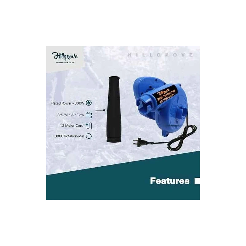 Hillgrove HGCM1084 800W Blue Electric Air Blower with Carbon Brushes Gloves & 8-Piece Allen Key Set image-1