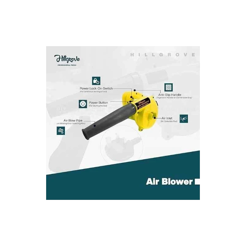 Hillgrove HGCM1101 800W Yellow Electric Air Blower with Carbon Brushes Gloves Glue Gun & 5 Glue Sticks image-4