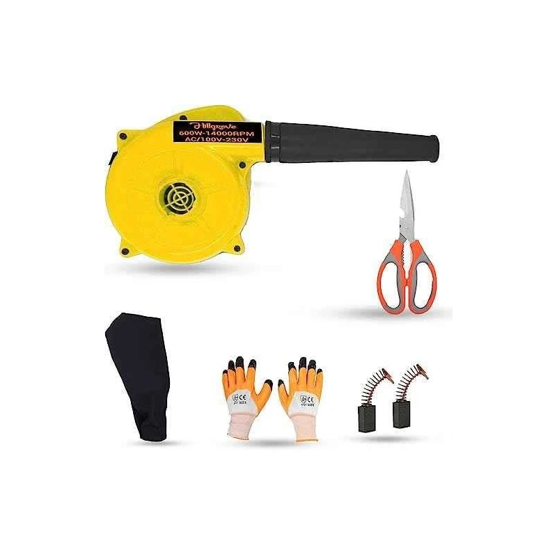 Hillgrove HGCM1105 800W Yellow Electric Air Blower with Carbon Brushes Gloves & Scissor image-1