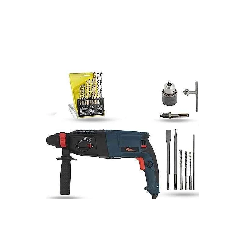 Hillgrove HGCM1237 1200W Hammer Impact Drill Machine with Chuck SDS Adapter 5 SDS Plus Bits & 9 Drill Bits image-4