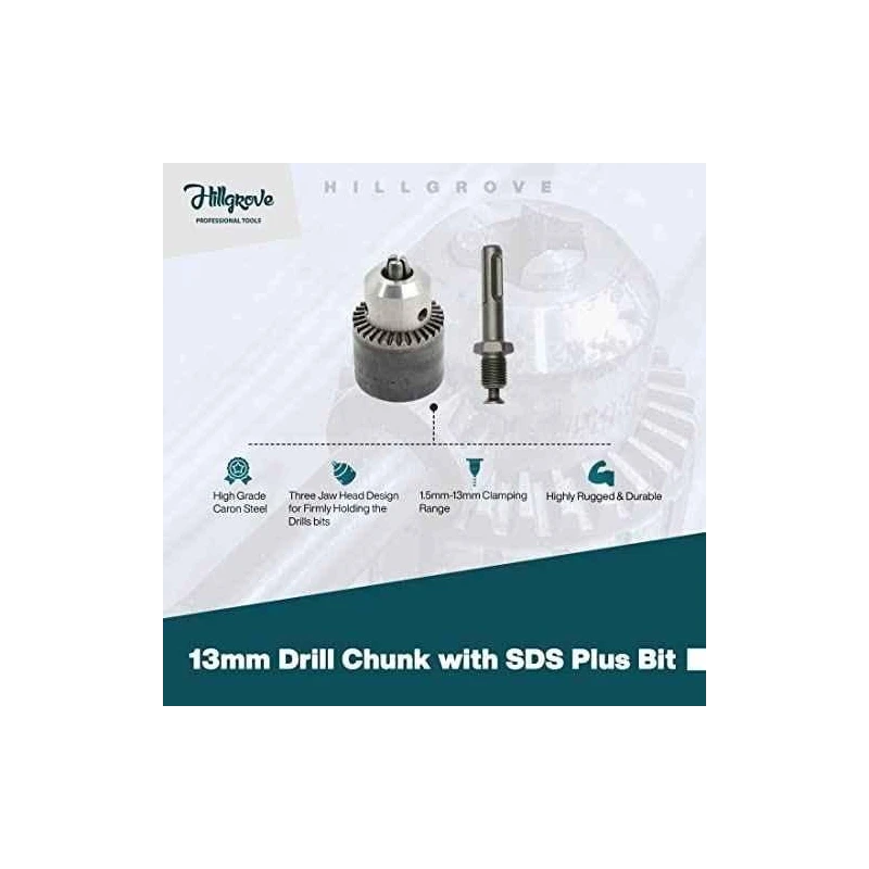 Hillgrove HGCM1237 1200W Hammer Impact Drill Machine with Chuck SDS Adapter 5 SDS Plus Bits & 9 Drill Bits image-6