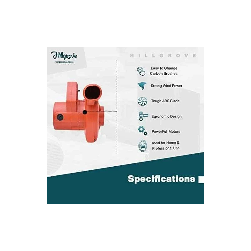 Hillgrove HGCM1134 800W Red Electric Air Blower with Carbon Brushes Gloves & Line Tester image-5