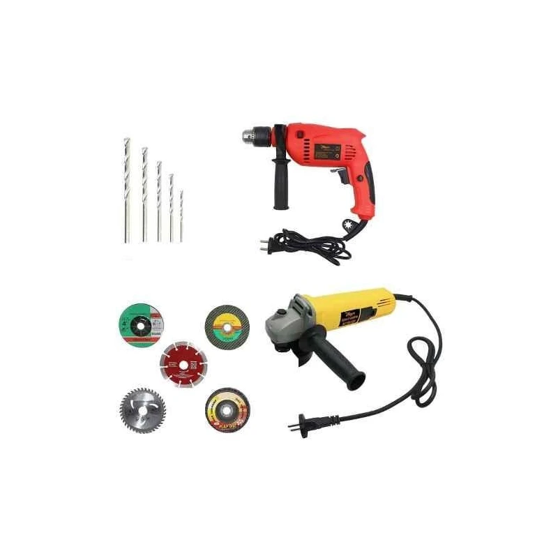 Hillgrove HGCM343M1 850W Angle Grinder & 700W Drill Machine Combo with 5 Grinding Wheels & 5 Masonry Drill Bits image-1