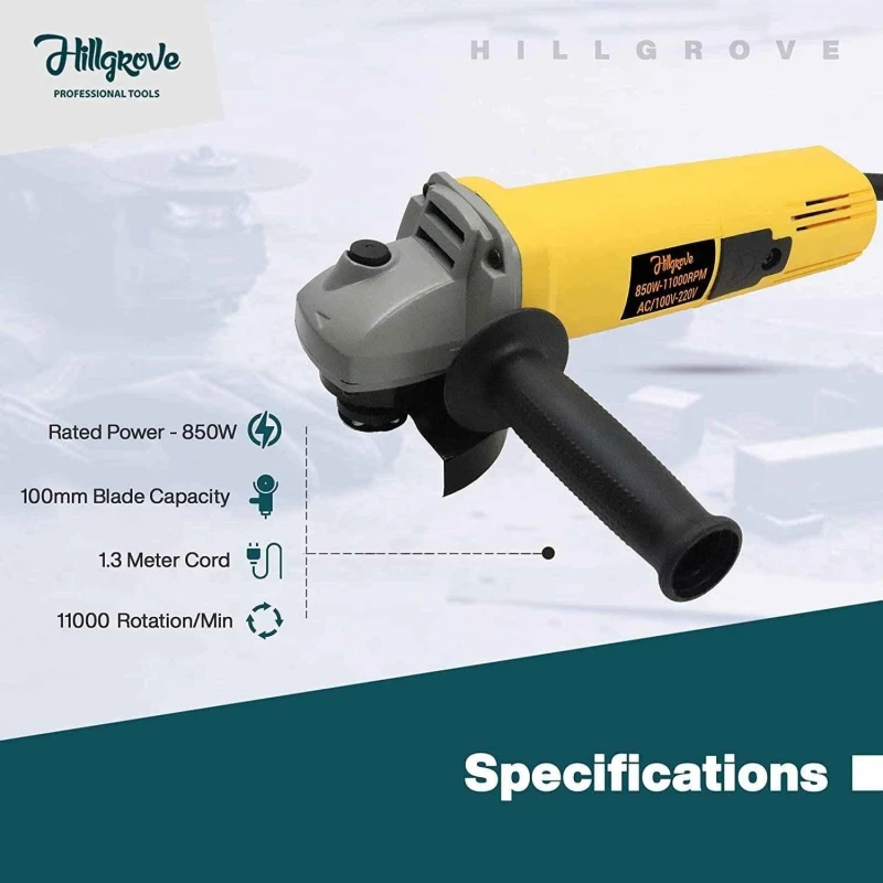 Hillgrove HGCM343M1 850W Angle Grinder & 700W Drill Machine Combo with 5 Grinding Wheels & 5 Masonry Drill Bits image-2