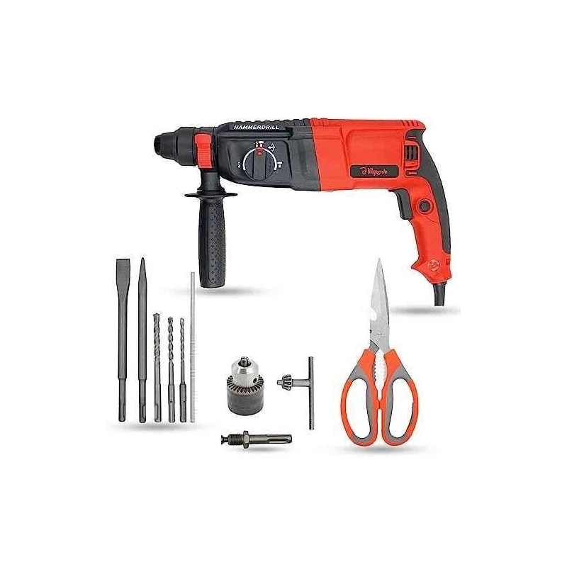 Hillgrove HGCM1252 1200W Hammer Impact Drill Machine with 5 SDS Plus Bits Chuck SDS Adapter & Scissor image-1