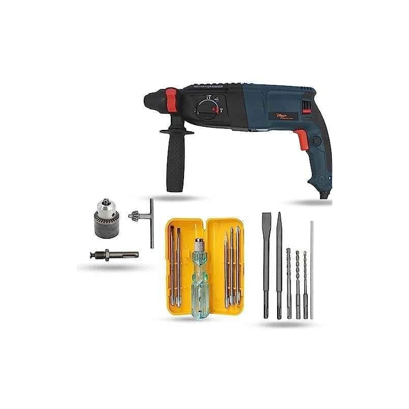 Hillgrove HGCM1230 1200W Hammer Impact Drill Machine with Chuck SDS Adapter 5 SDS Plus Bits & 5-in-1 Screwdriver image-1