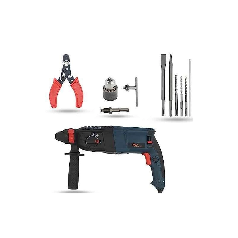 Hillgrove HGCM1233 1200W Hammer Impact Drill Machine with Chuck SDS Adapter 5 SDS Plus Bits & Wire Cutter image-6