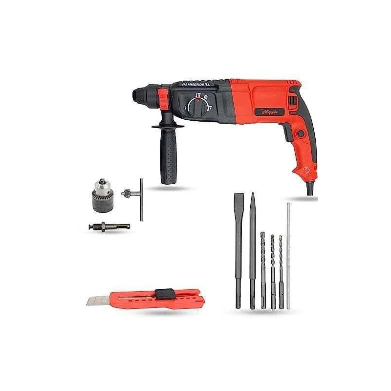 Hillgrove HGCM1261 1200W Hammer Impact Drill Machine with 5 SDS Plus Bits Chuck SDS Adapter & Utility Knife image-4