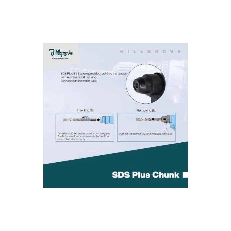 Hillgrove HGCM1210 750W Hammer Impact Drill Machine with 3 Bits Chuck SDS Adapter & 9 Drill Bits image-3