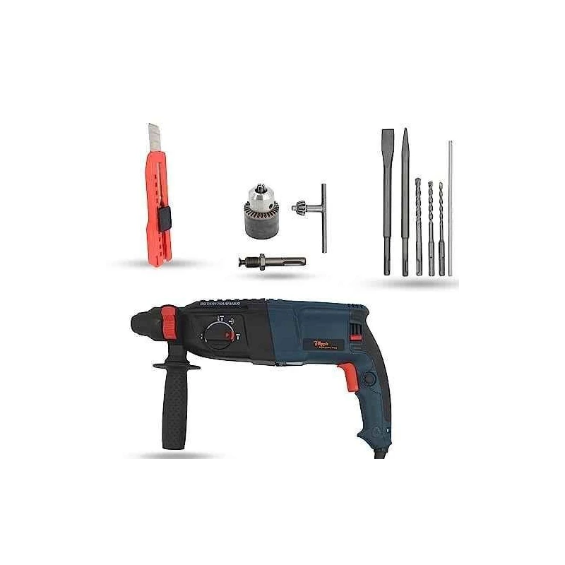 Hillgrove HGCM1234 1200W Hammer Impact Drill Machine with Chuck SDS Adapter 5 SDS Plus Bits & Utility Knife image-4