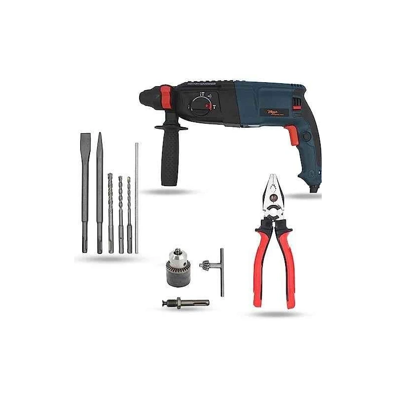 Hillgrove HGCM1227 1200W Hammer Impact Drill Machine with Chuck SDS Adapter 5 SDS Plus Bits & 8-Inch Plier image-2