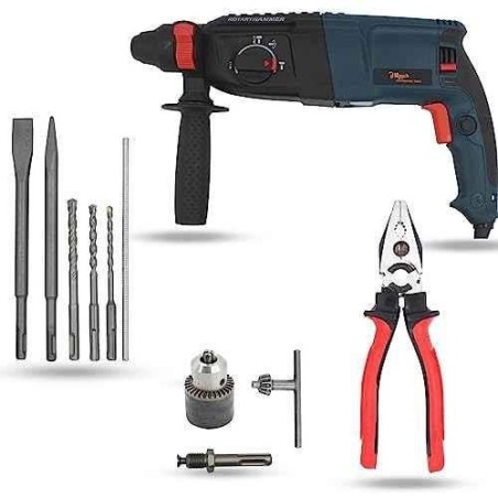 Hillgrove HGCM1227 1200W Hammer Impact Drill Machine with Chuck SDS Adapter 5 SDS Plus Bits & 8-Inch Plier image-2