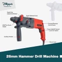 Hillgrove HGCM1264 1200W Hammer Impact Drill Machine with 5 SDS Plus Bits Chuck SDS Adapter & 9 Drill Bits image-3